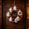 Kürbis-Netz-Geisterkranz Halloween Boo Kranz, Gruselige Türhänge-Dekoration mit Kürbissen Balkon Festlich Und Spinnweben für Veranda,