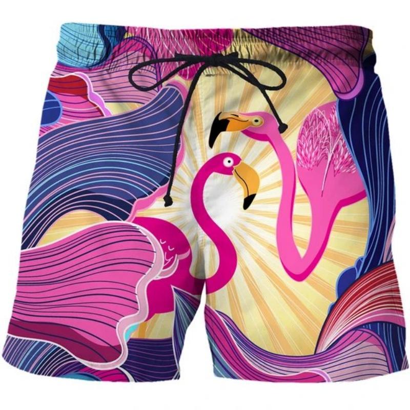 3D Printed Animal Short Pants For Men Flamingo Shark Owl Pattern Board Shorts Summer Hawaiian Loose Quick Dry Sports Swim Trunks