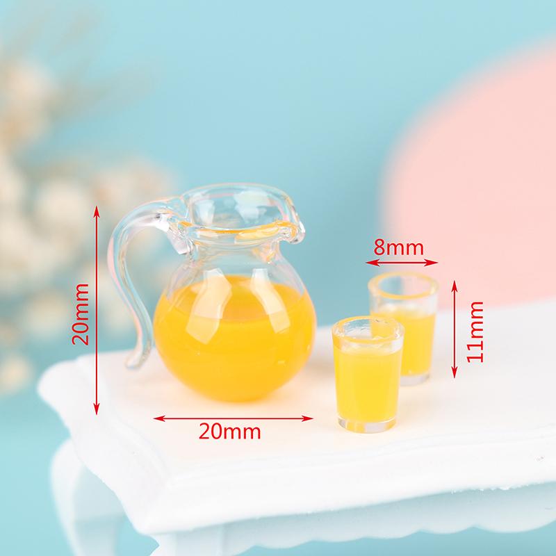 3Pcs/Set 1:12 Dollhouse Miniature Drink Cup Orange Juice Jug Model Kitchen Decor