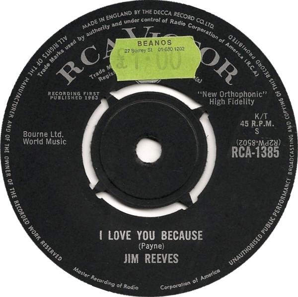 

7inch Record JIM REEVES I Love You Because Anna Marie RCA1385 RCA VICTOR 1964 UK CountryFolk Used