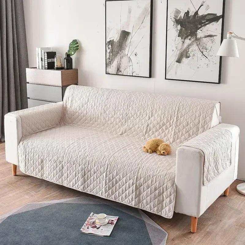 Hot Reversible Quilted Diamond Grid Sofa Mat Waterproof Solid Color Furniture Protective Cover Household Non Slip Couch Cushion