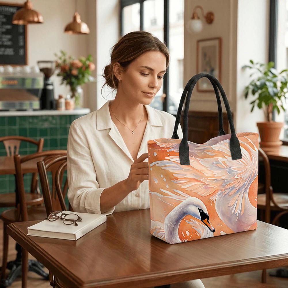 Watercolor Swan Print Large Capacity Tote Bag for Daily Use