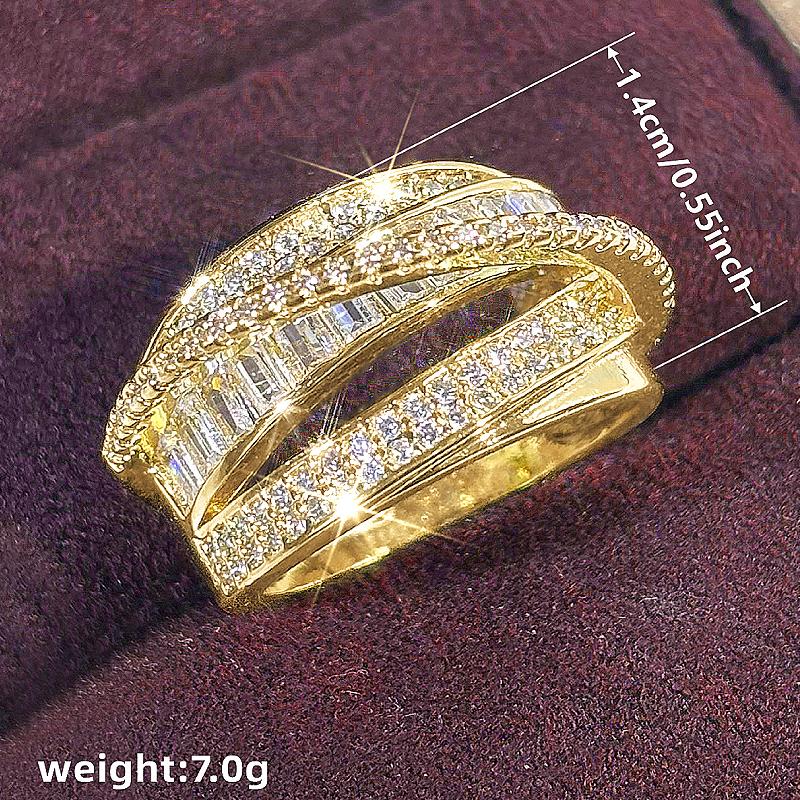 Huitan Trendy Luxury Gold Color Women Rings With Shining Cubic Zirconia For Wedding Party Engagement Noble Accessories Zircon