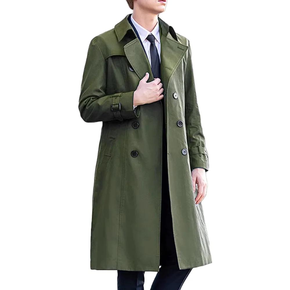 Spring Autumn Long Trench Men England Style Smart Casual Double Breasted Outerwear Coats Mens Turn Down Collar Windbreaker