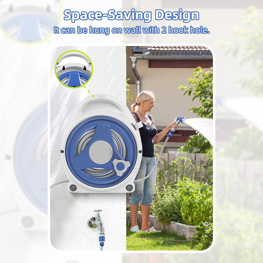43FT X 3/4" Retractable Garden Hose Reel, Decorative Outdoor Garden Hose Reels - Automatic Self Retract Wall Mount Hose Reel
