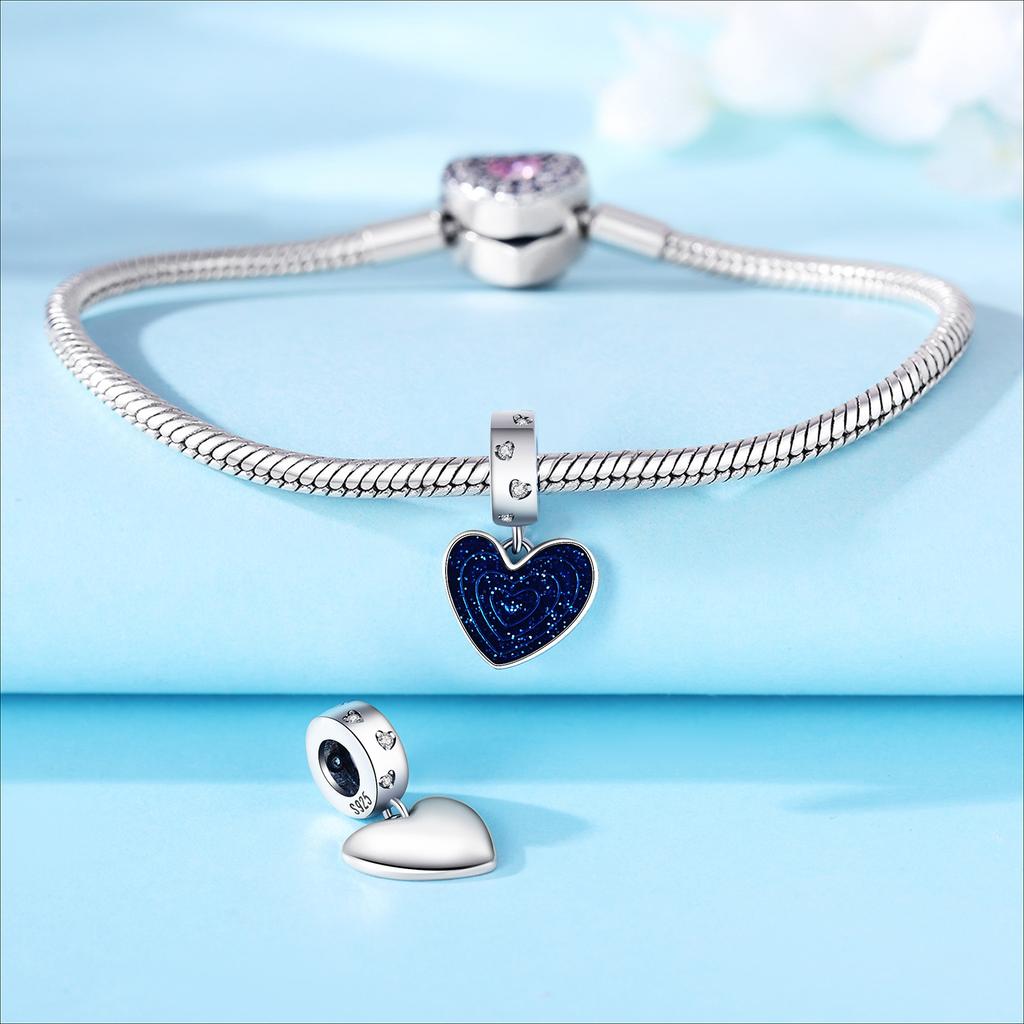 Copper Blue Heart-Shaped Pendant Bracelet Charms Fit Bangle For Women Jewellery Party Exquisite Gifts Diy Accessories