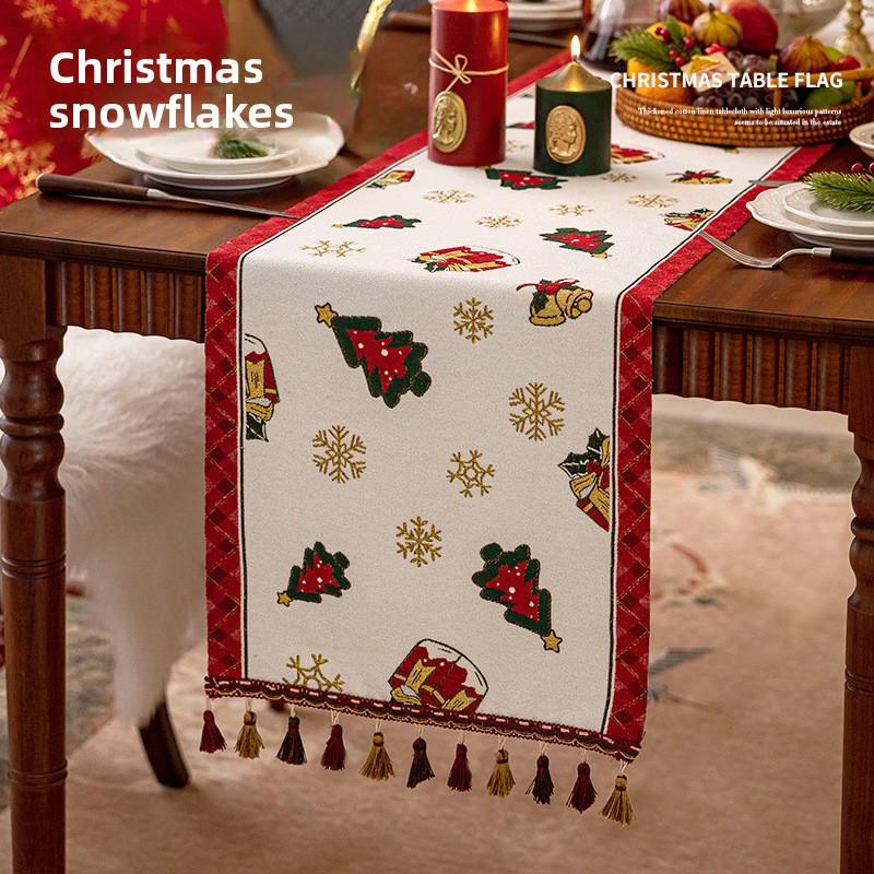 Christmas Santa Table Runner Cotton Linen Look Festive Dining Decor for 6 People Holiday Tablecloth