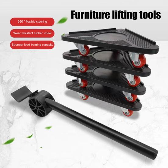 5Pcs/Set Furniture Lifter Mover Tool Heavy Furniture Mover with 4 Wheels Household Appliance Roller Furniture Moving Dolly Slider Lever