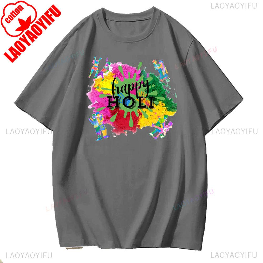 Holi Celebration Graphic TShirt Spring 2025 Streetwear Short Sleeve Unisex Fashion for Youth Adults Hindu Festival of Colors
