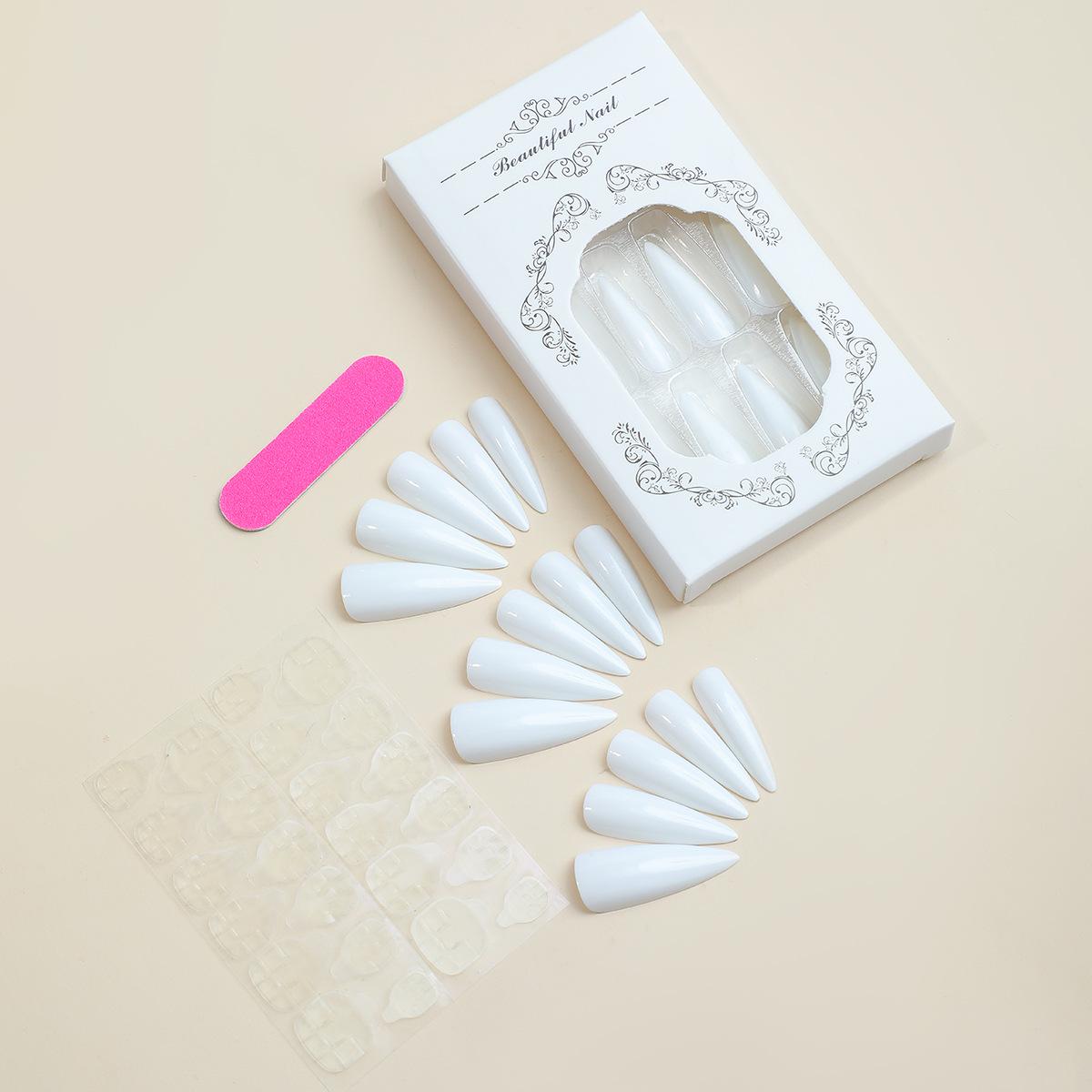 

Элегантные французские белые длинные заостренные накладные ногти - Продвинутые элементы нейл-арта в стиле Ins