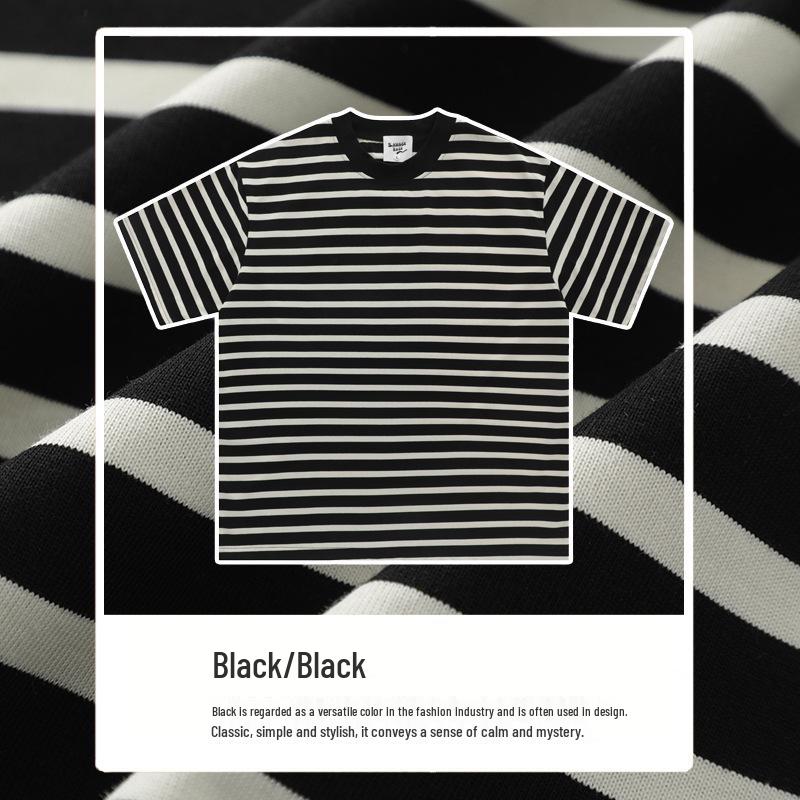 

Черно-белая полосатая хлопковая футболка-матроска с коротким рукавом из двойной пряжи XL