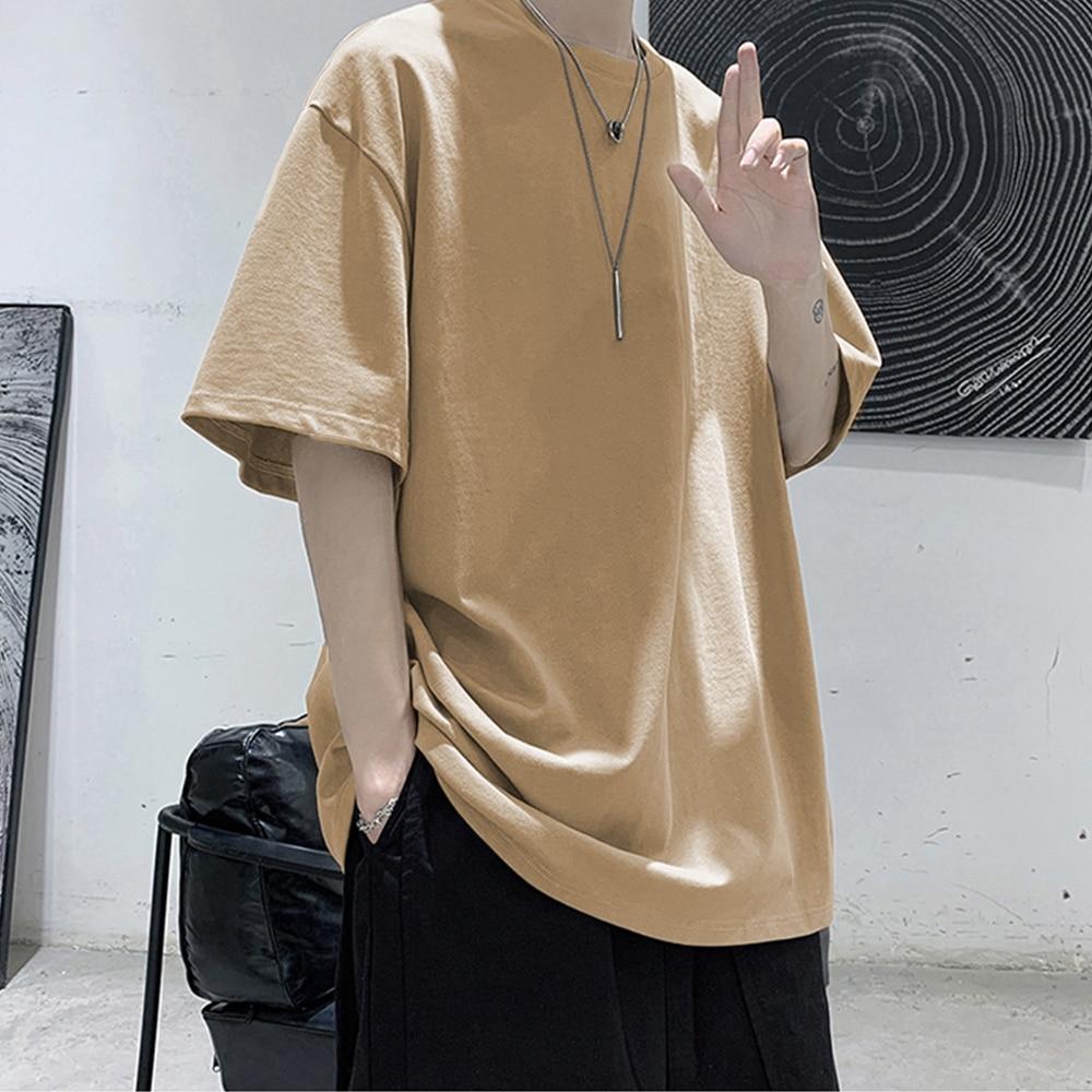 Maglietta estiva da uomo e da donna in 100% cotone, a maniche corte, ampia, casual, basica, girocollo, tinta unita, oversize