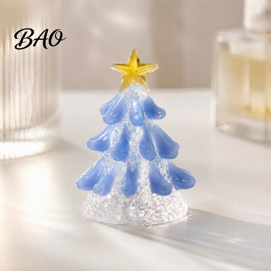 Arbre en Verre Transparent avec Étoile Dorée Figurine de Noël Illuminée Faite à la Main, Mini Cadeau de Noël Lumineux pour Amis Veilleuse, Décoration de Table Artistique pour les Fêtes