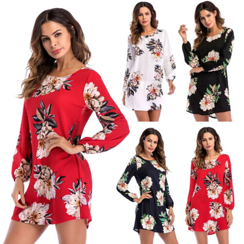 Buy Women Dresses Printed Summer Ladies Plus Size Long Sleeves Knee