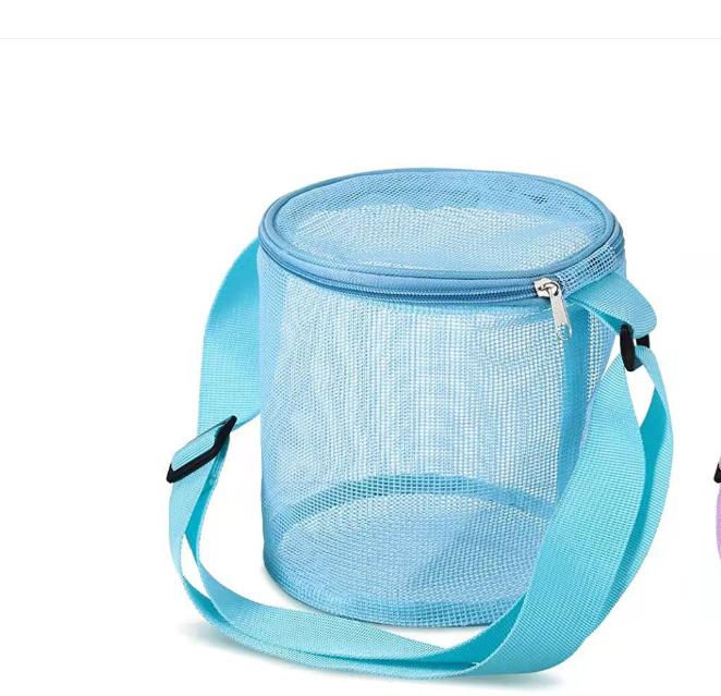 

Kids Mesh Shell Storage Bag, Round Sand Bucket Toy Organizer Collecting Bag for Beach Outdoor синій
