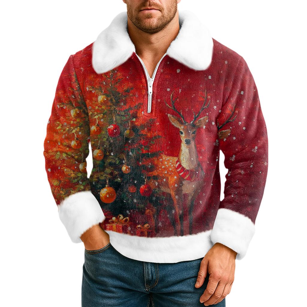 Men's  Leisure  Half   Zipper  Flip  Collar  Hoodie