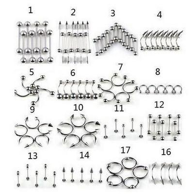 85-Piece Stainless Steel Body Piercing Jewelry Set: Nose, Ear, Tongue, Eyebrow Studs