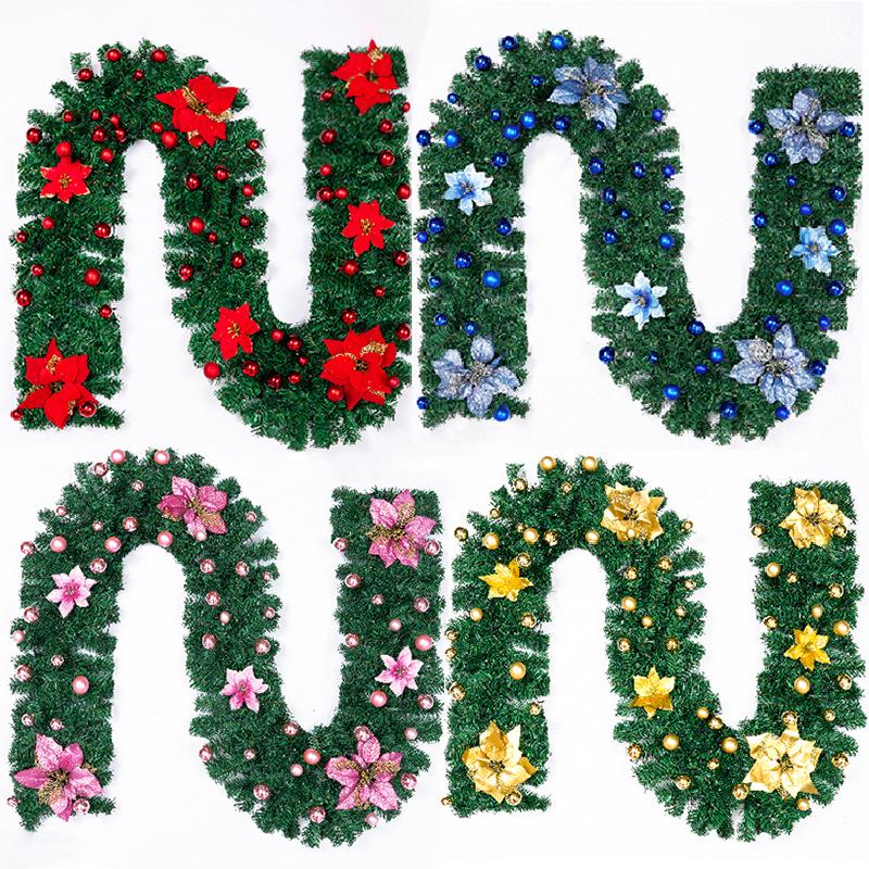 2.7m Christmas Wreath with Lights: Dense Vine and Red Accents for Hanging Decoration