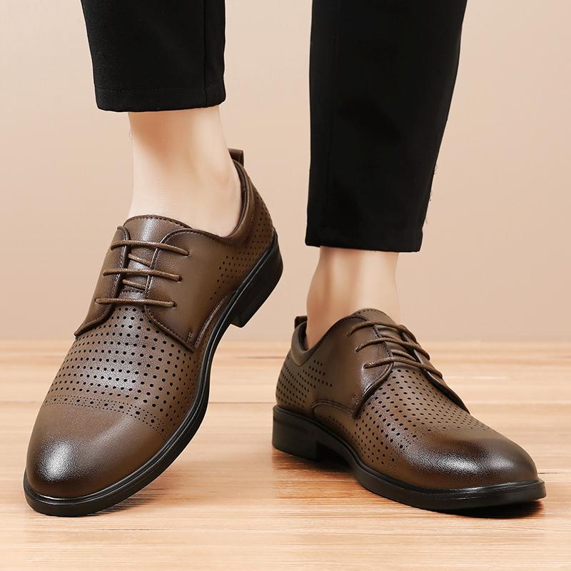 Fashion Summer Men's Leather Shoes Outdoor Comfortable and Breathable Design  Men's Black for Driving Office and Walking Casual Shoes