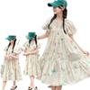 Girls' Stylish Puff Sleeve Floral Summer Dress - Princess Beach Holiday Style