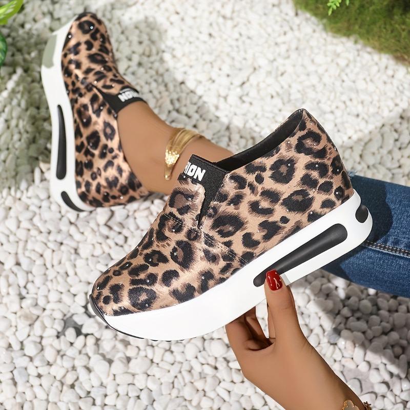 Women's Leopard Print Slip-On Sneakers - Comfortable Casual Shoes with Synthetic Cover Upper, Breathable Fabric Lining & Cushioned PU