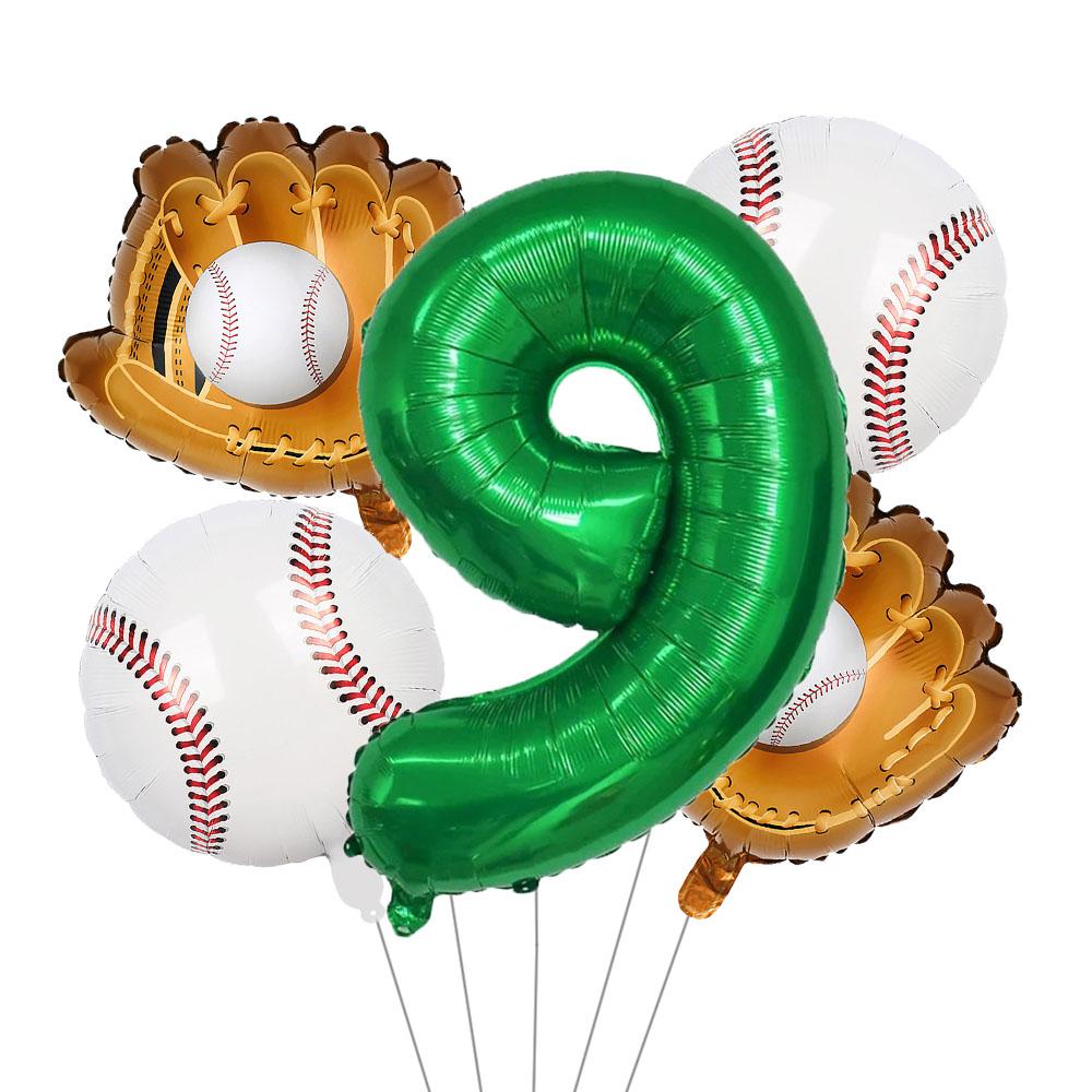 Baseball Balloons 32Inch Foil Green Number 0~13th Birthday Decor For Baseball Party Supplies Baseball Sports Theme