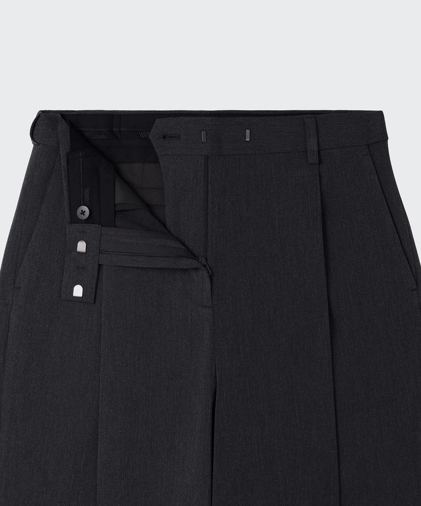 MUSINSA STANDARD WOMAN Women'S Low Waist Deep Tuck Extra Wide Hidden Banding Slacks [Charcoal Gray]
