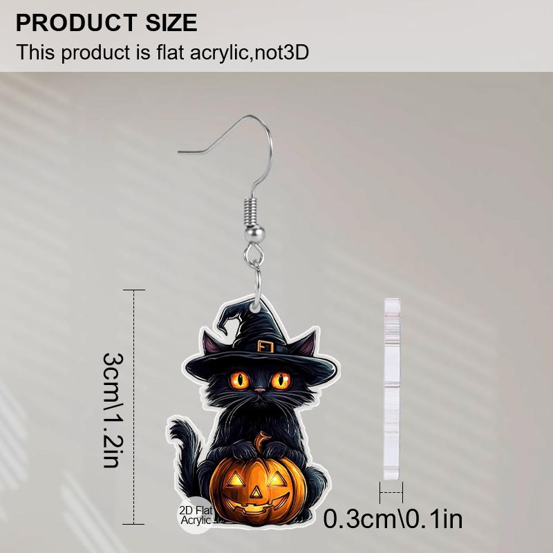 2D Flache Niedliche Acryl Halloween Schwarze Katze Kürbis Hängeohrringe Damen Herbst Kürbis Accessoires Anhänger Schmuck Geschenke