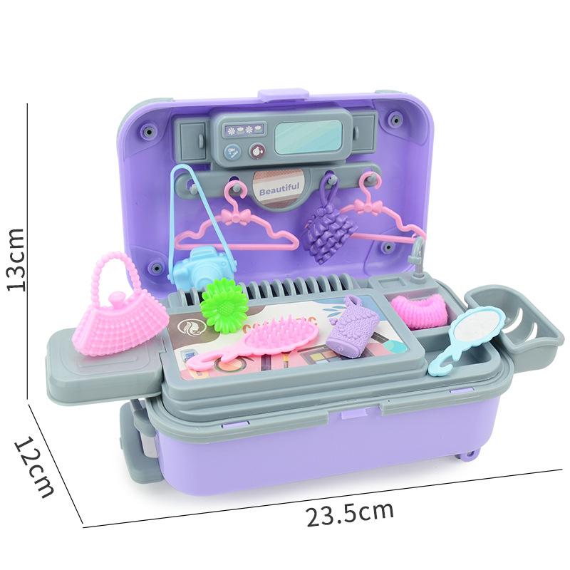 Simulation Mini Cute Pet Trolley Suitcase Toy Children'S Play House Dresser Storage Suitcase Set