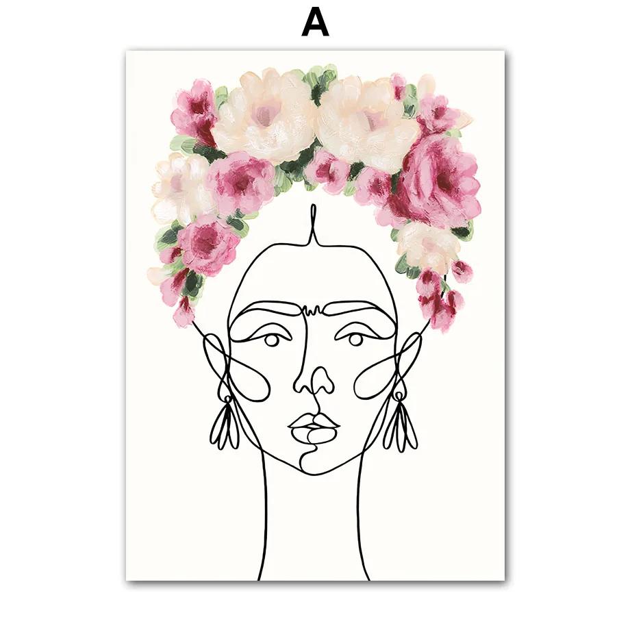 Nordic Canvas Painting Pink Flower Ace of Hearts Line Girl Wall Art Posters and Prints Wall Picture Living Room Bedroom Decor