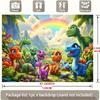 Polyester Cartoon Dinosaur Backdrop, Rainbow Jungle Kids Party Background Banner for Birthday & Baby Shower