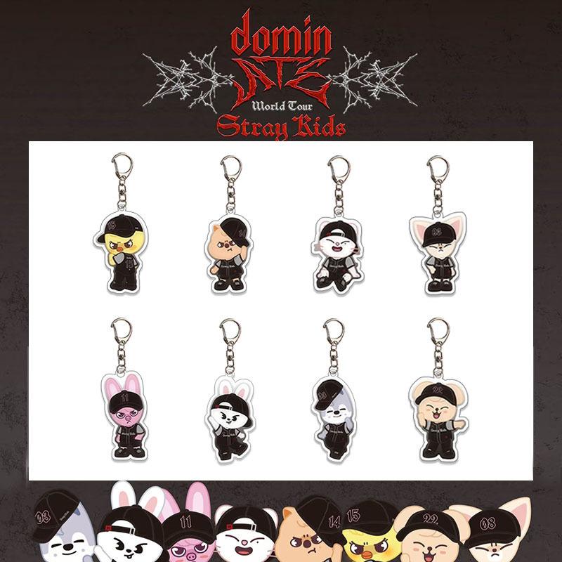 Stray Kids dominATE World Tour SKZOO Keychain, Kpop Idol Cartoon Animal KeyRing Bag Pendant, Black Baseball Outfit Fan Collectible Gift for STAY