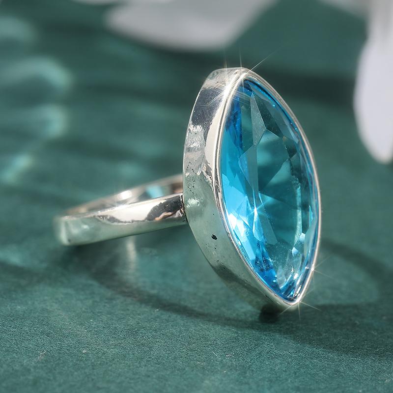 Elegant Inlay Sea Blue CZ Women's Ring CopperColor Daily Wear Party Jewelry Anniversary Gift