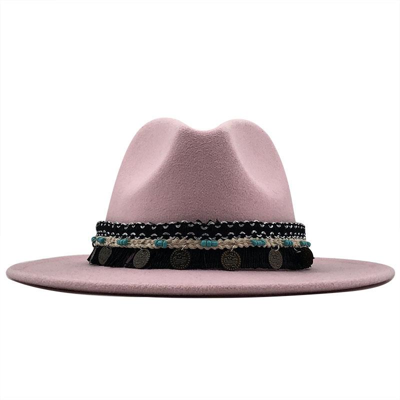 eBay Hot Sale Woolen Jazz Top Hat Ladies Minority Style Retro Flat-brimmed Big Eaves Hat