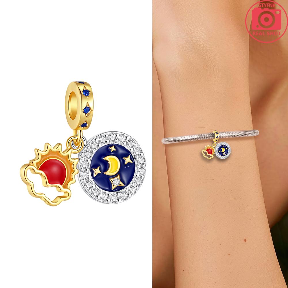 Original Sparkling Copper Gold Rose Bright Star Heart Dangle Charm Beads Fit Bracelet Diy Anniversary Jewelry Gift