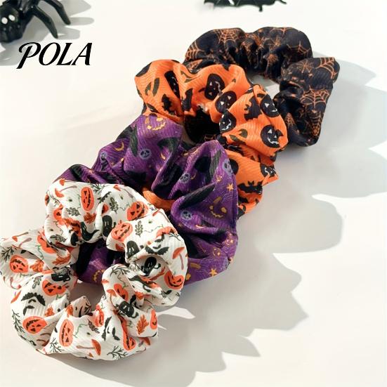 Fluffy Hair Scrunchies Halloween Ties, High Elasticity Scrunchies, Soft Stretchy Bands with Ghost Witch Hat Tie Bat Spider Web Design, Pleated