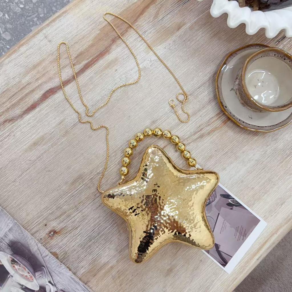 Trend Shiny Face Star Bag Niche Design Metal Dinner Bag Clutch Bag Crossbody Bag