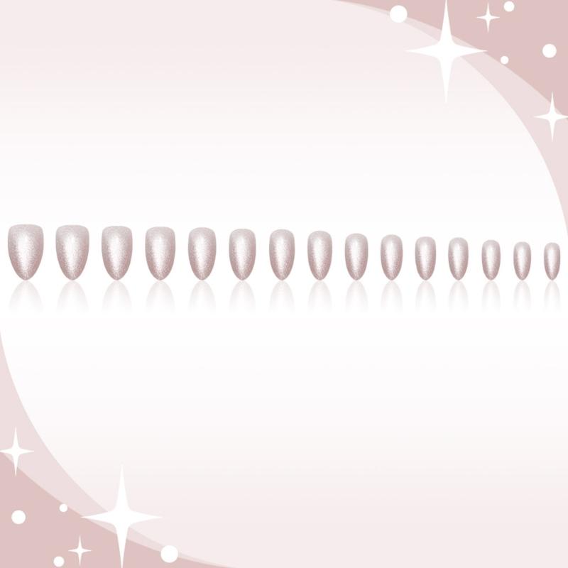 Medium Almond Press On Nail 30 Pieces Set Cats Eye Design in Autumn Stick on Nail Acrylic False Nail Manicures Ornament