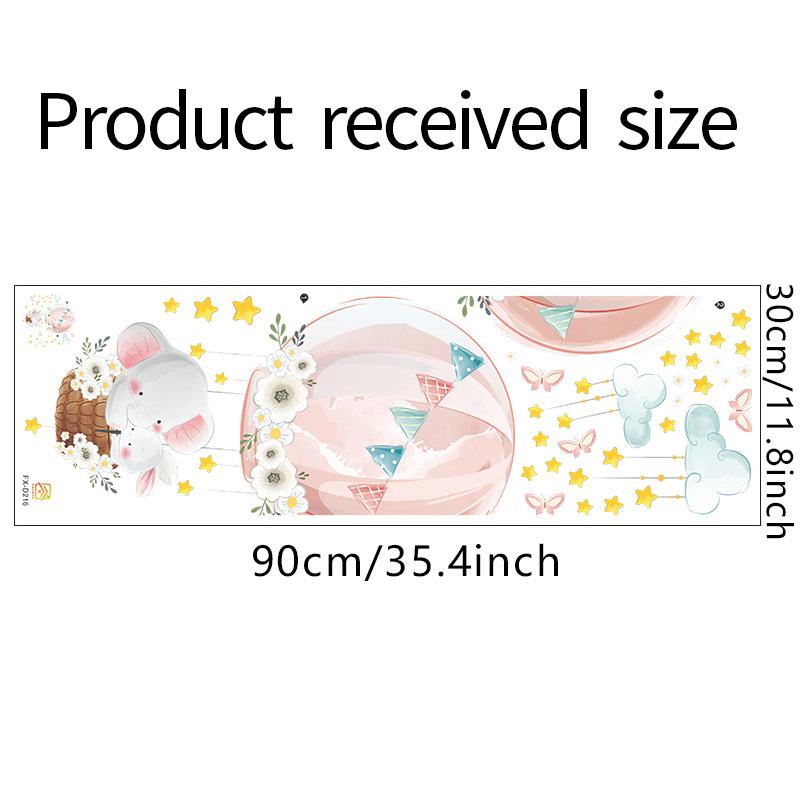 Cartoon Elephant Bunny Hot Air Balloon Wall Stickers, Removable Nursery Kids Room Entrance Wall Decor