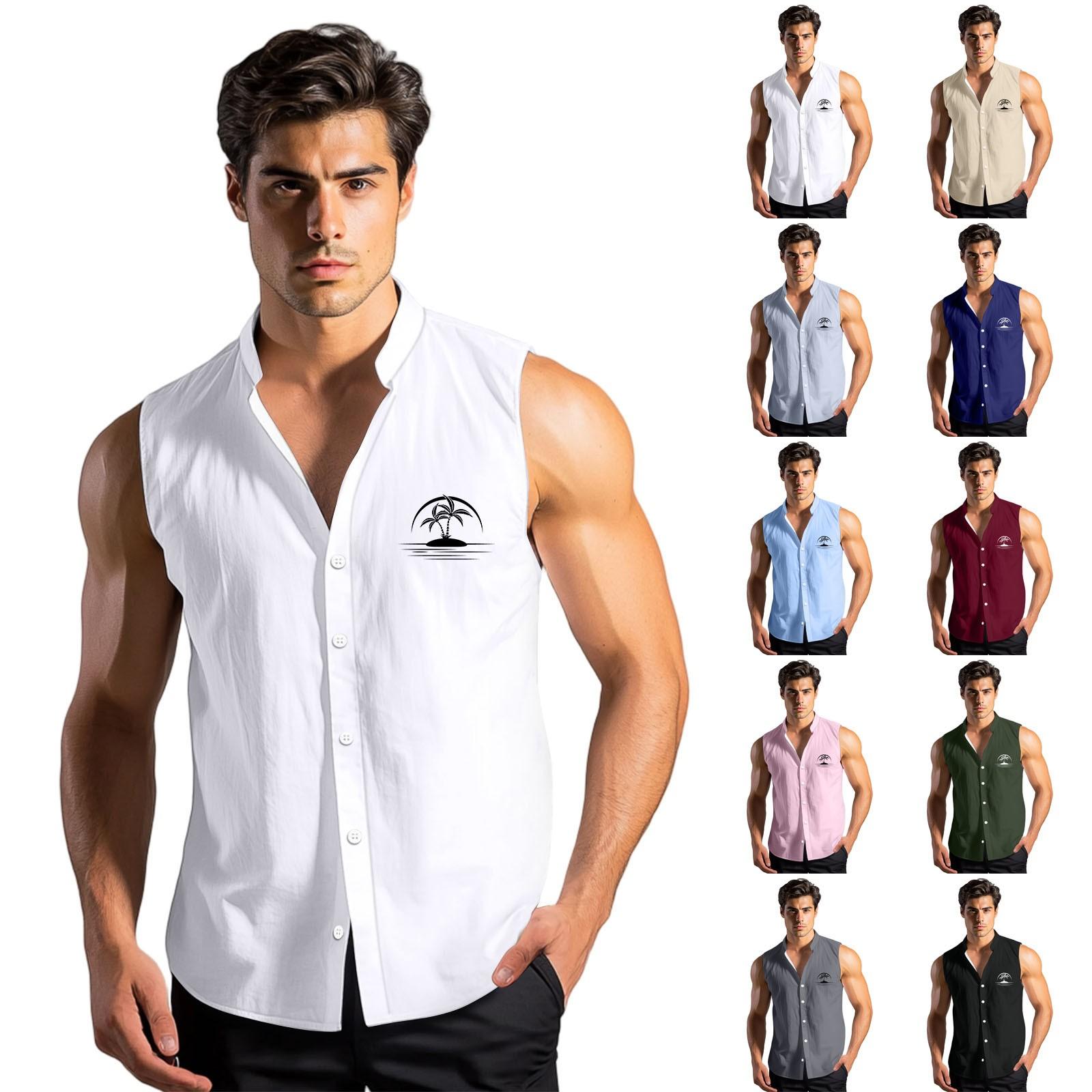 

Men s Fashion Printed Sleeveless Lapel Button-Down Shirt Vest Top XL