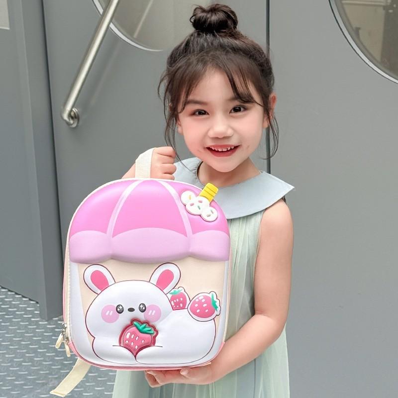 Cartoon Bunny Strawberry Kids Backpack With Hard Shell Durable Oxford Fabric For School Children