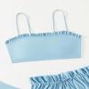 2024 Girls' Solid Color Bandeau Swimsuit Set - 3-Piece Sporty Separates