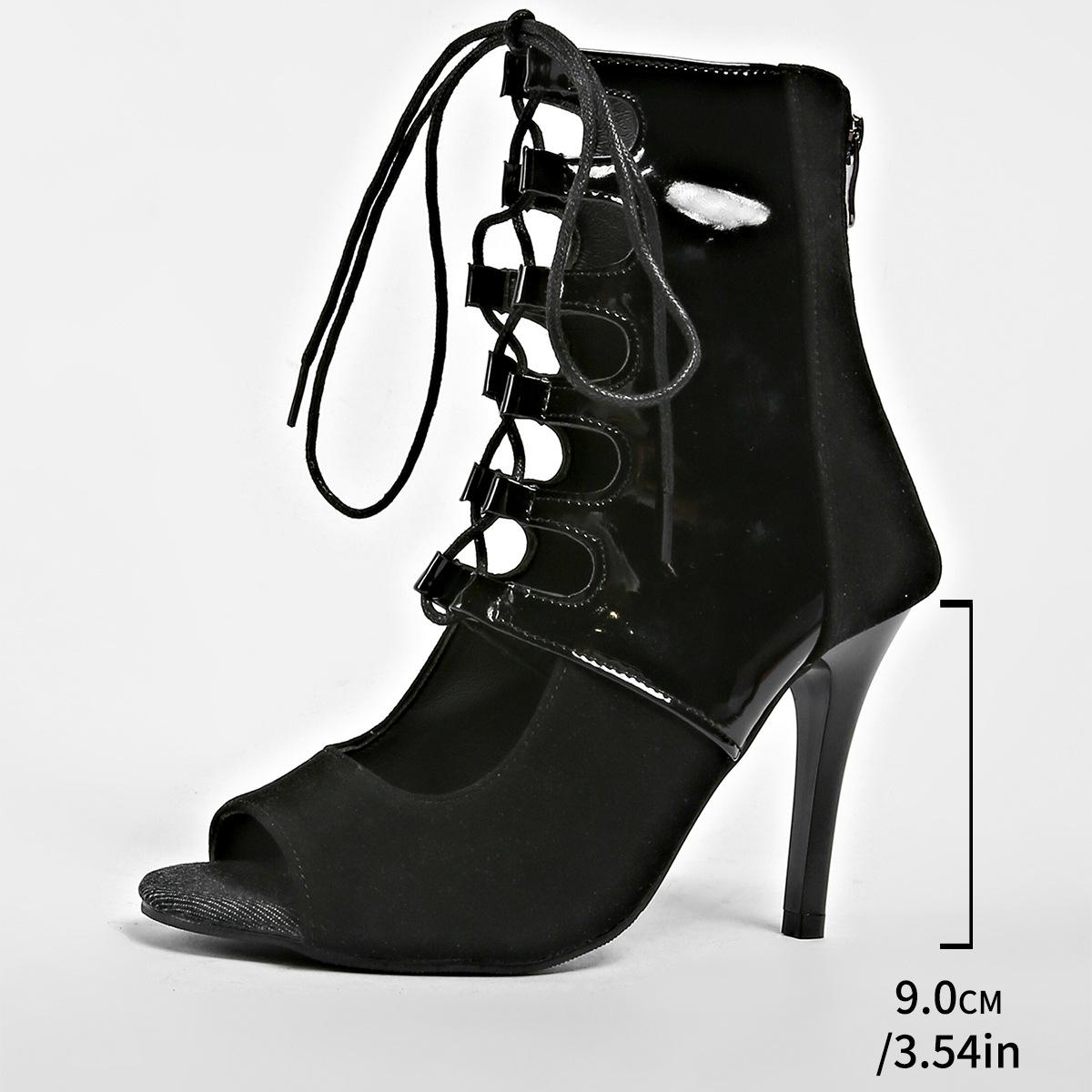 

Large Fish Mouth High Heels 2025 Denim Hollow out Fine Heel Sexy Cross Strap Cool Boots for Women Summer 42