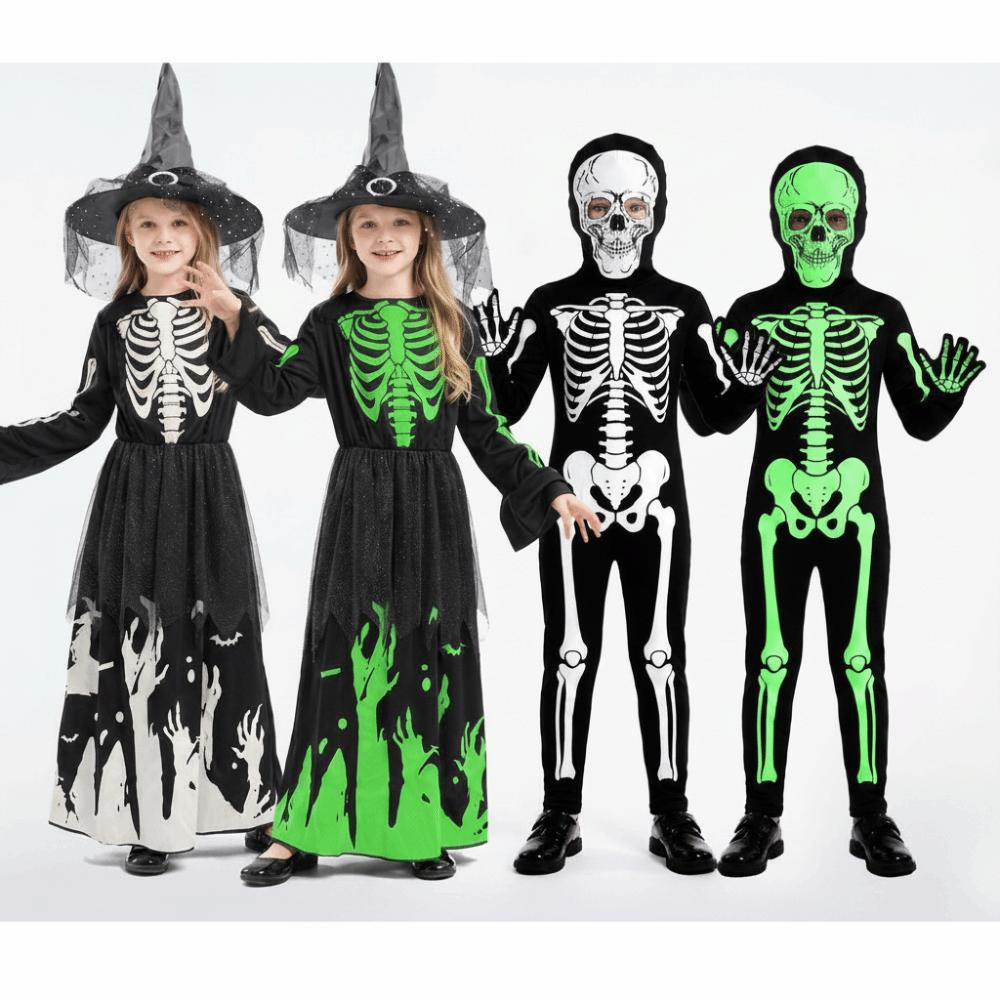 Luminous Cosplay Skeleton Suit Fabric Luminous Kids Dress Grim Reaper Costume  Stage Performance