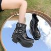 Kobieta Vintage Zachodnie Kowbojskie Buty Moda Klamra Paska Krótkie Botki Jesień Zima Gruby Obcas Buty Dziewczęce