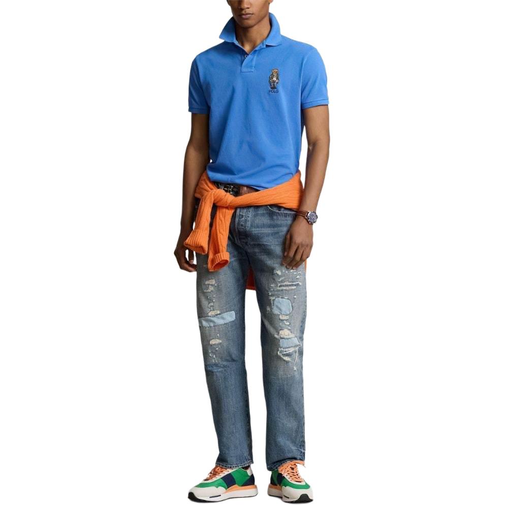 Polo Ralph Lauren SS24 Bear Pattern Embroidered Short Sleeve Polo Shirt Men tops Cornflower-Blue 710853312-025