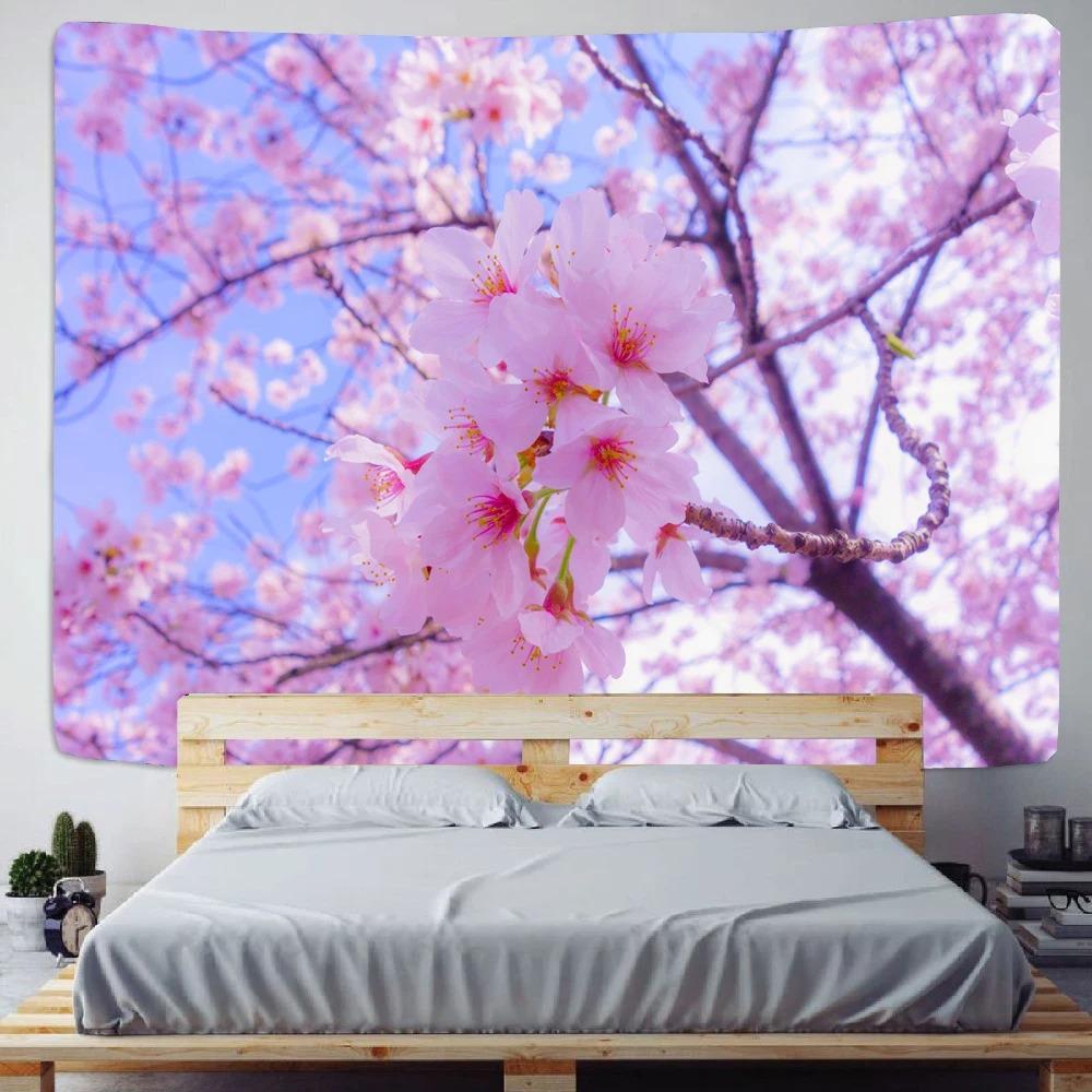 Pink Romantic Cherry Blossom Pattern Tapestry Office Living Room Tapestry Home Wall Decoration Tapestry