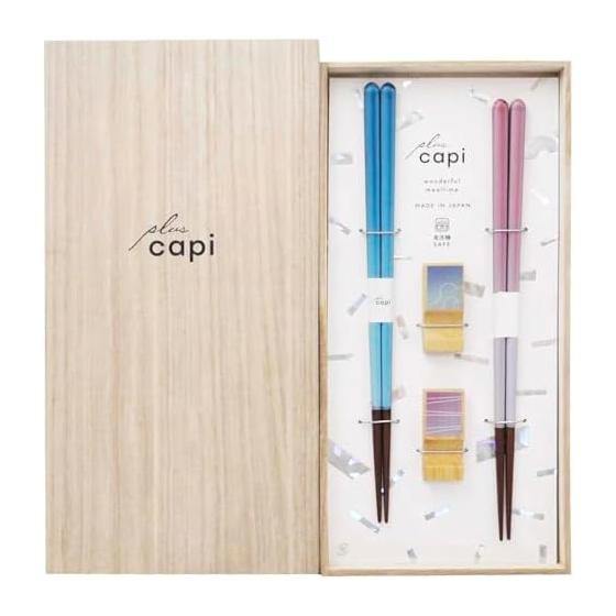 Ishida Chopsticks & Chopstick Rest Set, Capi Gift, Blue Heart, 23cm, Dishwasher Safe