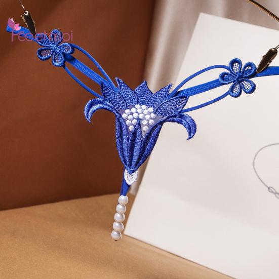 Damenhöschen, atmungsaktiv, niedriger Nylon-Blumenperlen-Unterwäsche, Tanga-Taille