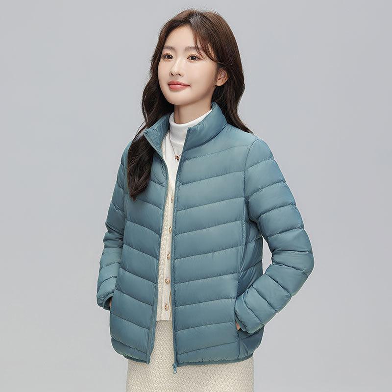 2024 autumn and winter new light and thin down jacket women's short 90 white duck down stand-up collar slim casual large size jacket tide